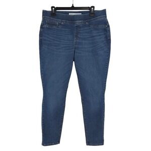 Levis Jeans Size 16 Short Pull On Skinny High Rise Dark Wash Stretch Blue Denim